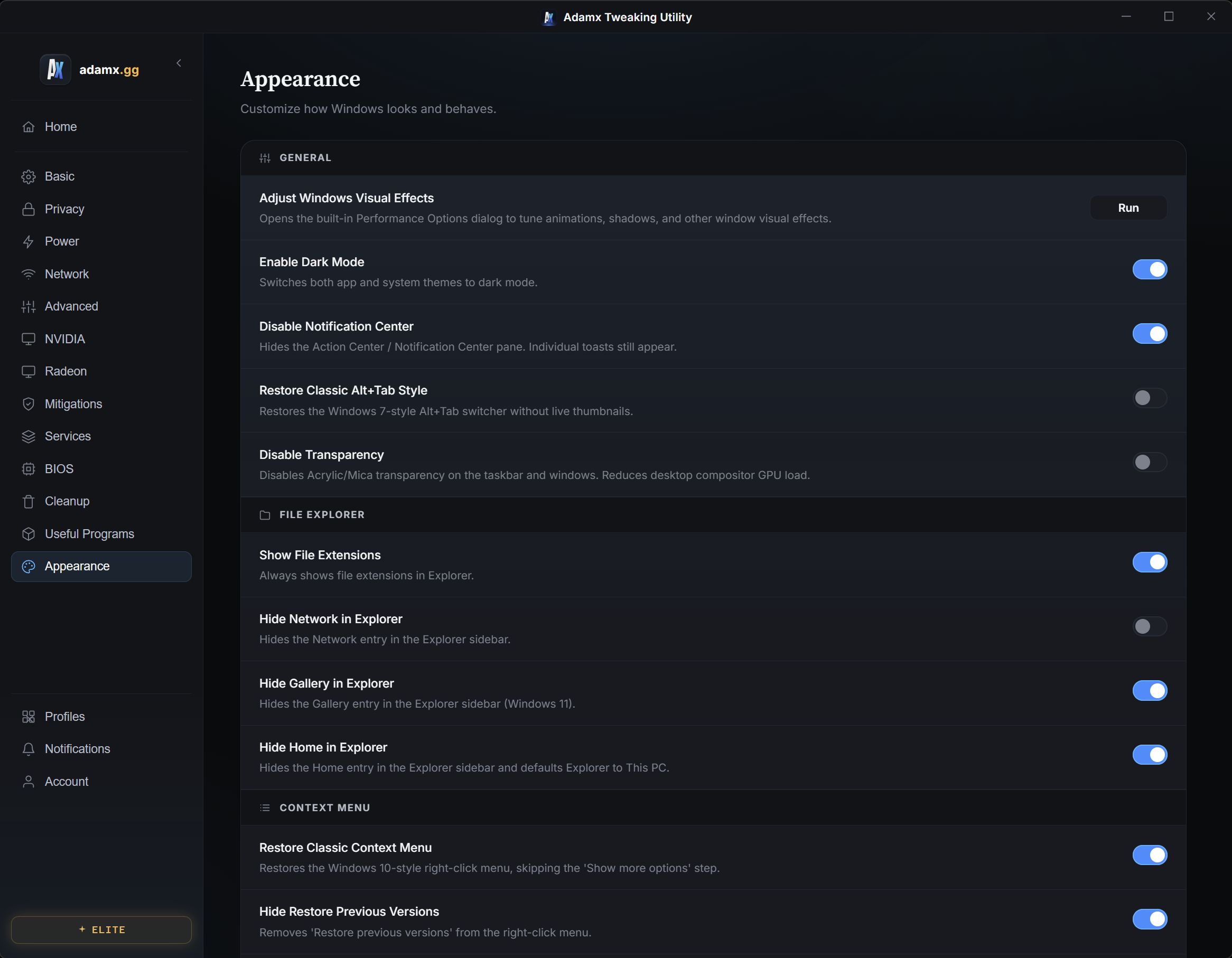 Adamx Tweaking Utility screenshot