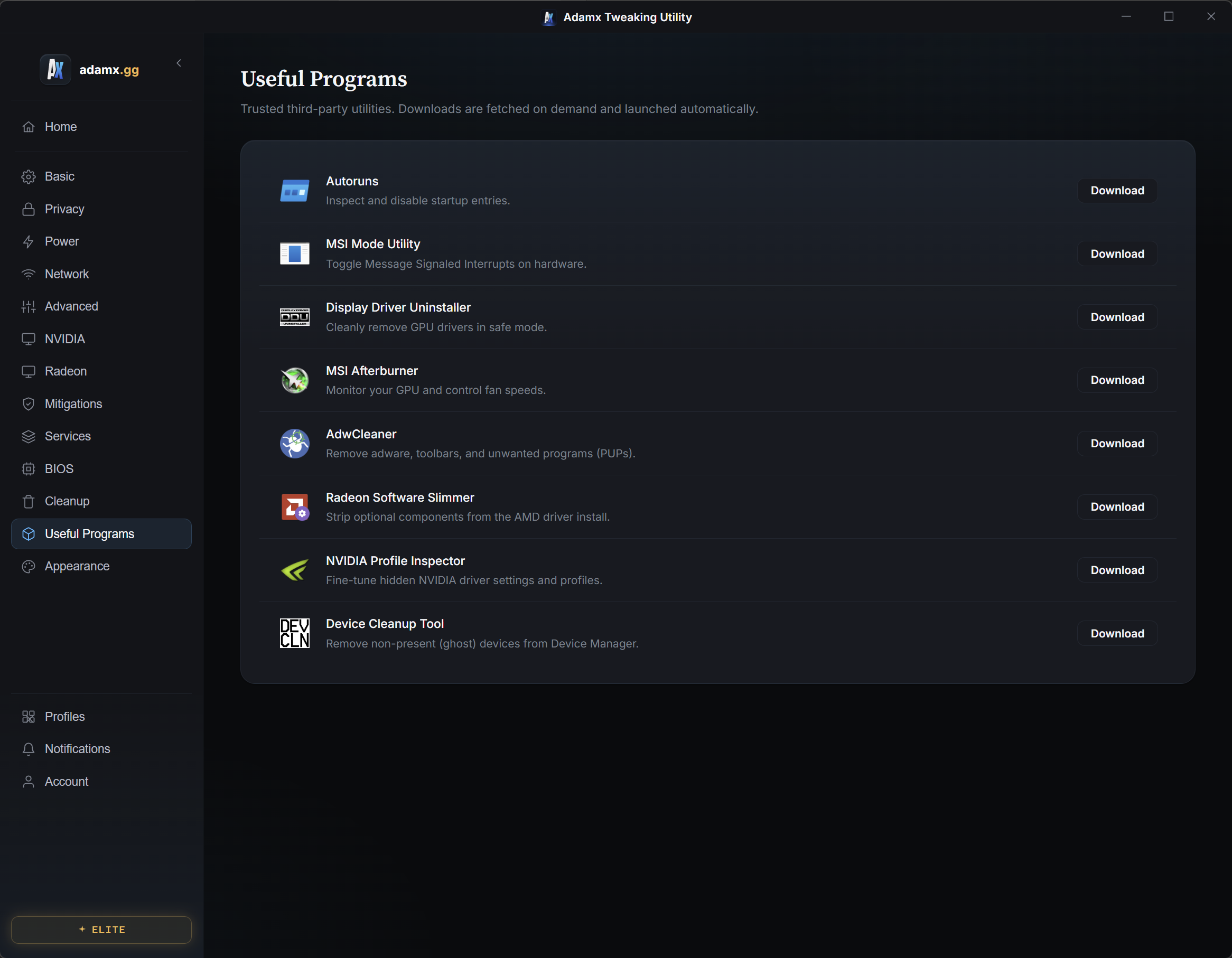 Adamx Tweaking Utility screenshot