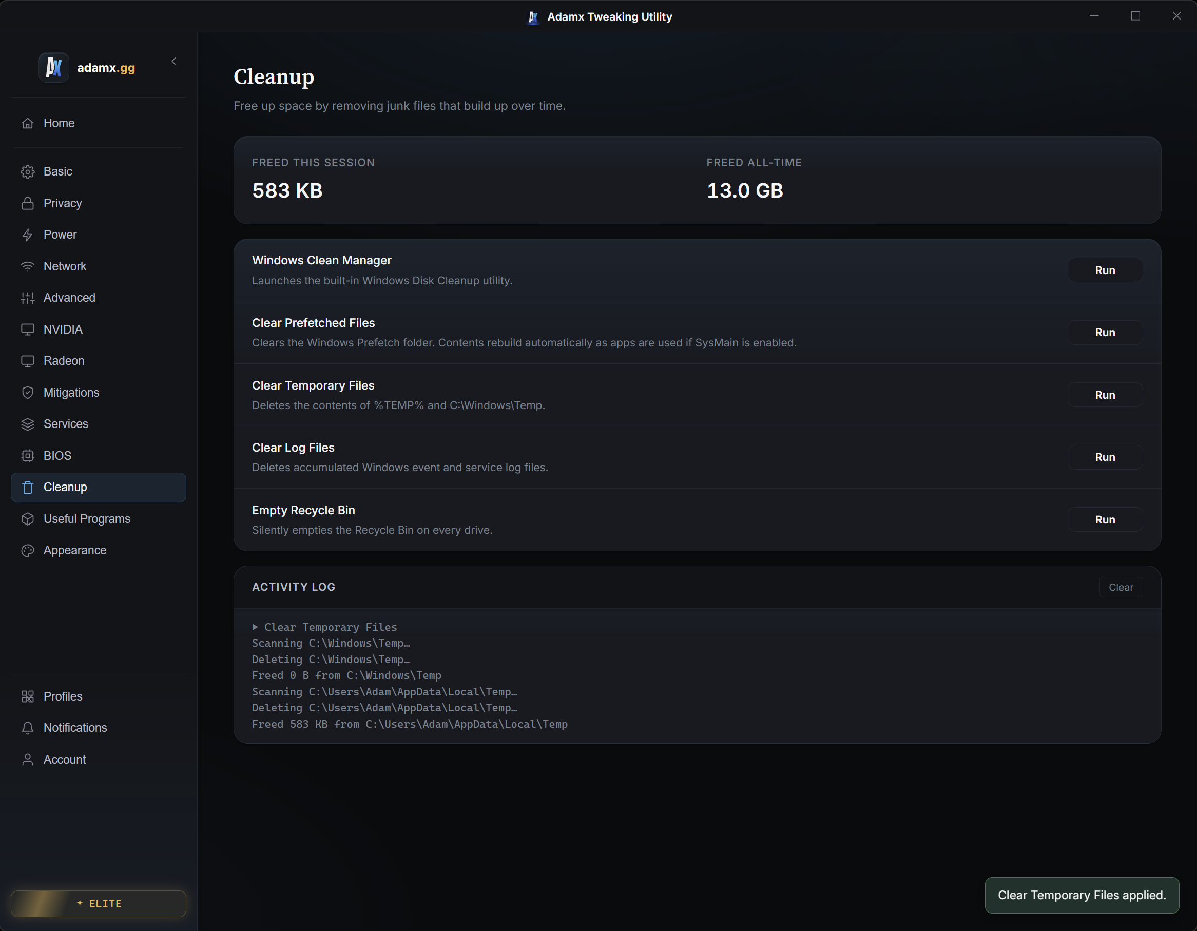 Adamx Tweaking Utility screenshot