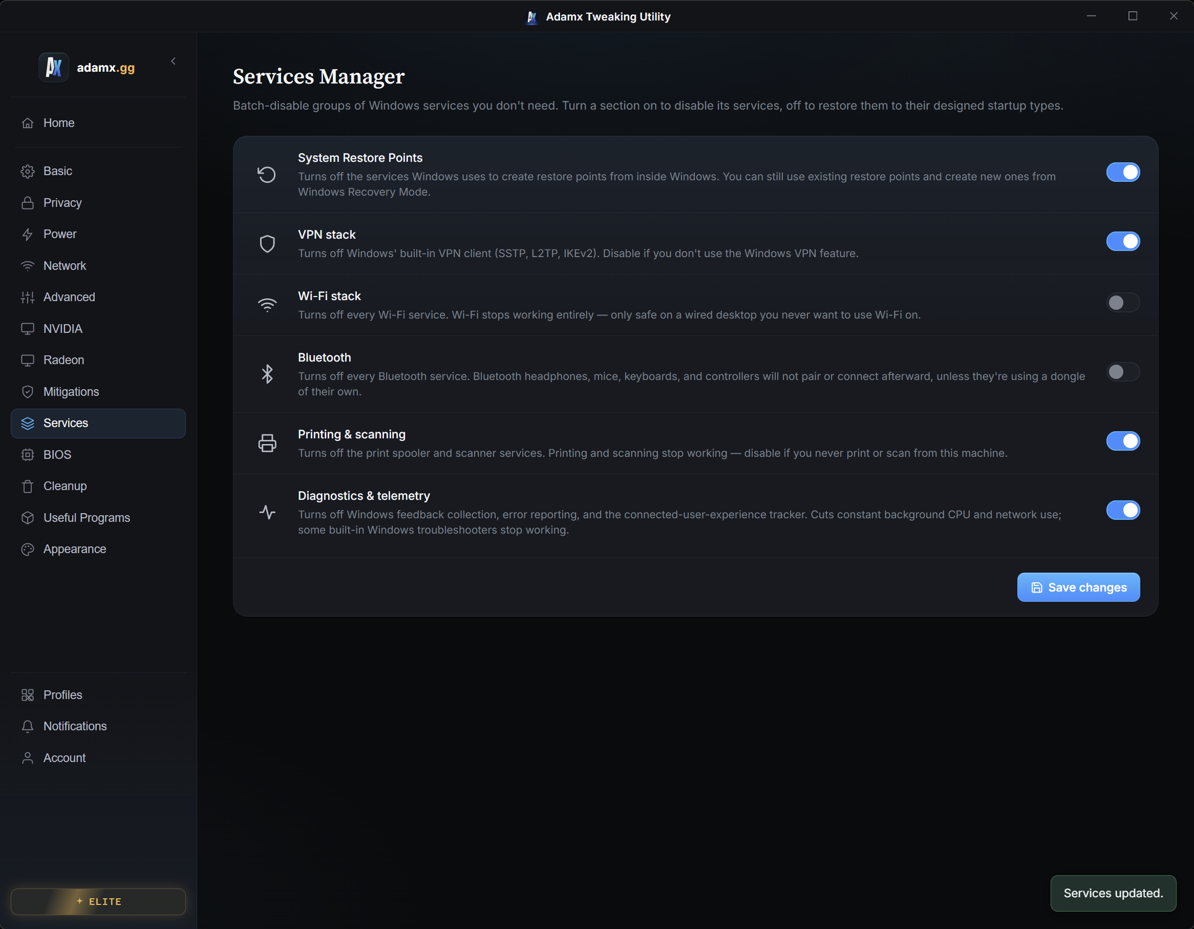 Adamx Tweaking Utility screenshot