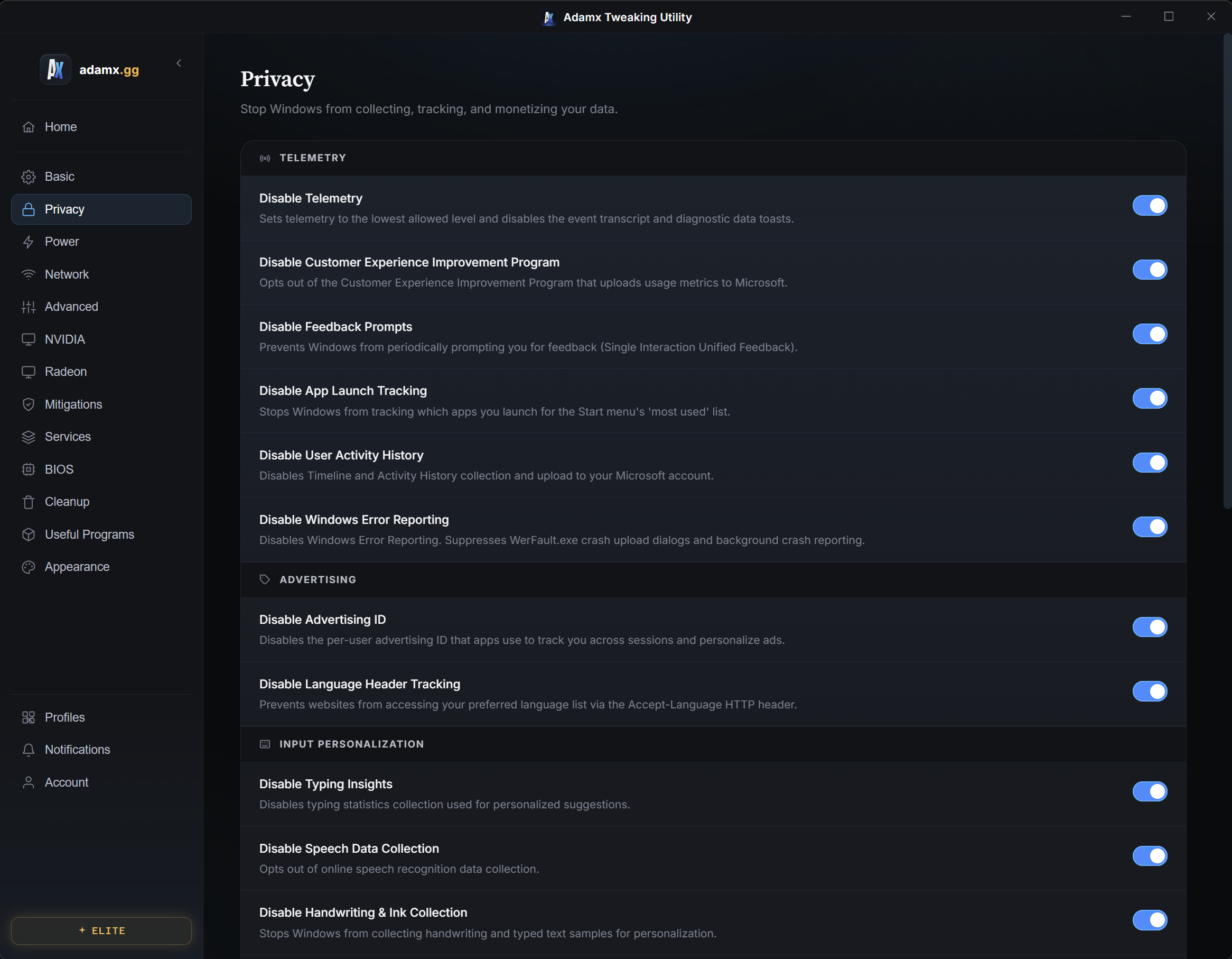 Adamx Tweaking Utility screenshot